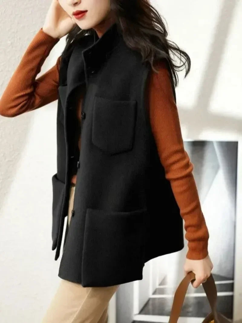Warm Loose Wool Vest for Women Lightweight Padded Winter Clothing Elegant Waistcoat Woman Working Youthful Coats on Sale Autumn