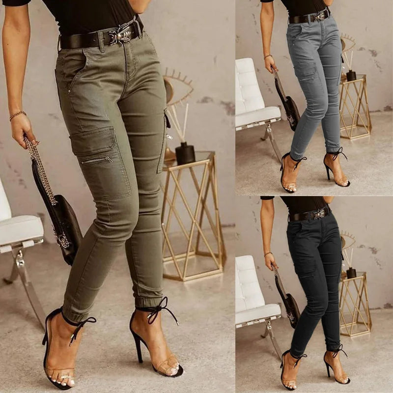 Pant Women Long Pants Slim Low Waist Solid Casual Regular Straight Trousers Y2k Streetwear Button Pocket 2025 Capris Tracksuit