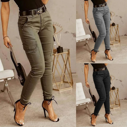 Pant Women Long Pants Slim Low Waist Solid Casual Regular Straight Trousers Y2k Streetwear Button Pocket 2025 Capris Tracksuit