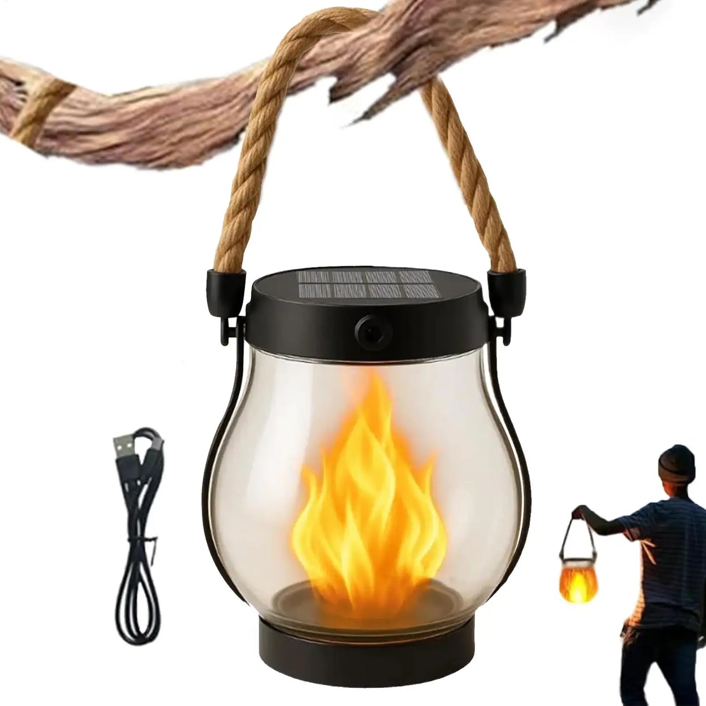 Garden Solar Lanterns Solar Lanterns Outdoor Waterproof Lighting Flickering Flame Design USB Charging Ornament for Tree Branches