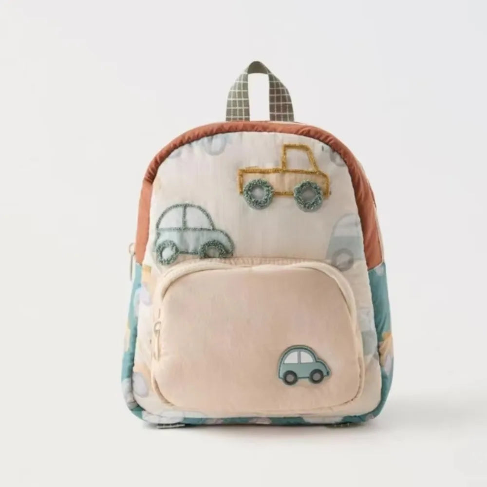 Cartoon Car Embroidery Children's School Backpack Kindergarten Multifunctional School Bags Boys and Girls Lightweight Backpack