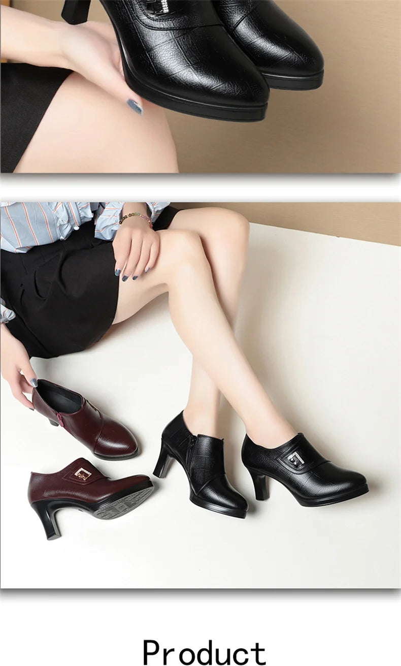 High Heels for Women 2024 Spring New Deep Mouth Soft Bottom Waterproof Business Formal Wear Office High Heel Leather Shoes