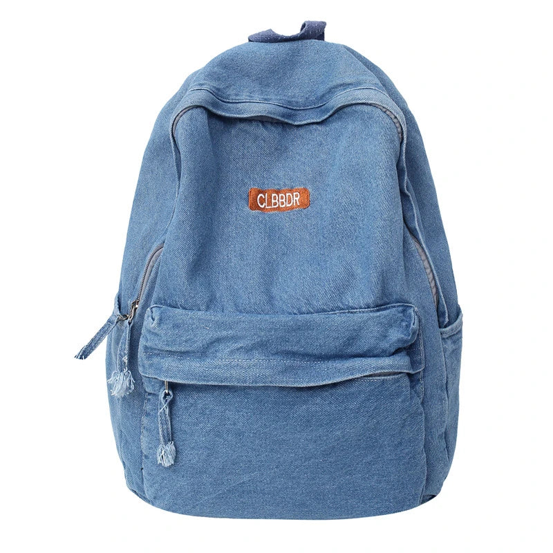 100% Cotton School Bags Solid Black Canvas Casual Backpacks Unisex Large Capacity Denim Satchels Soft Cloth Travel Packages