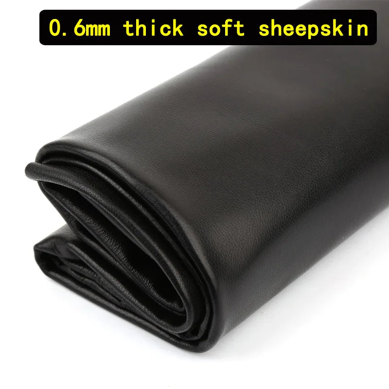 0.6mm black top layer sheepskin, ultra-thin clothing, genuine leather fabric, leather clothing, leather repair, leather material