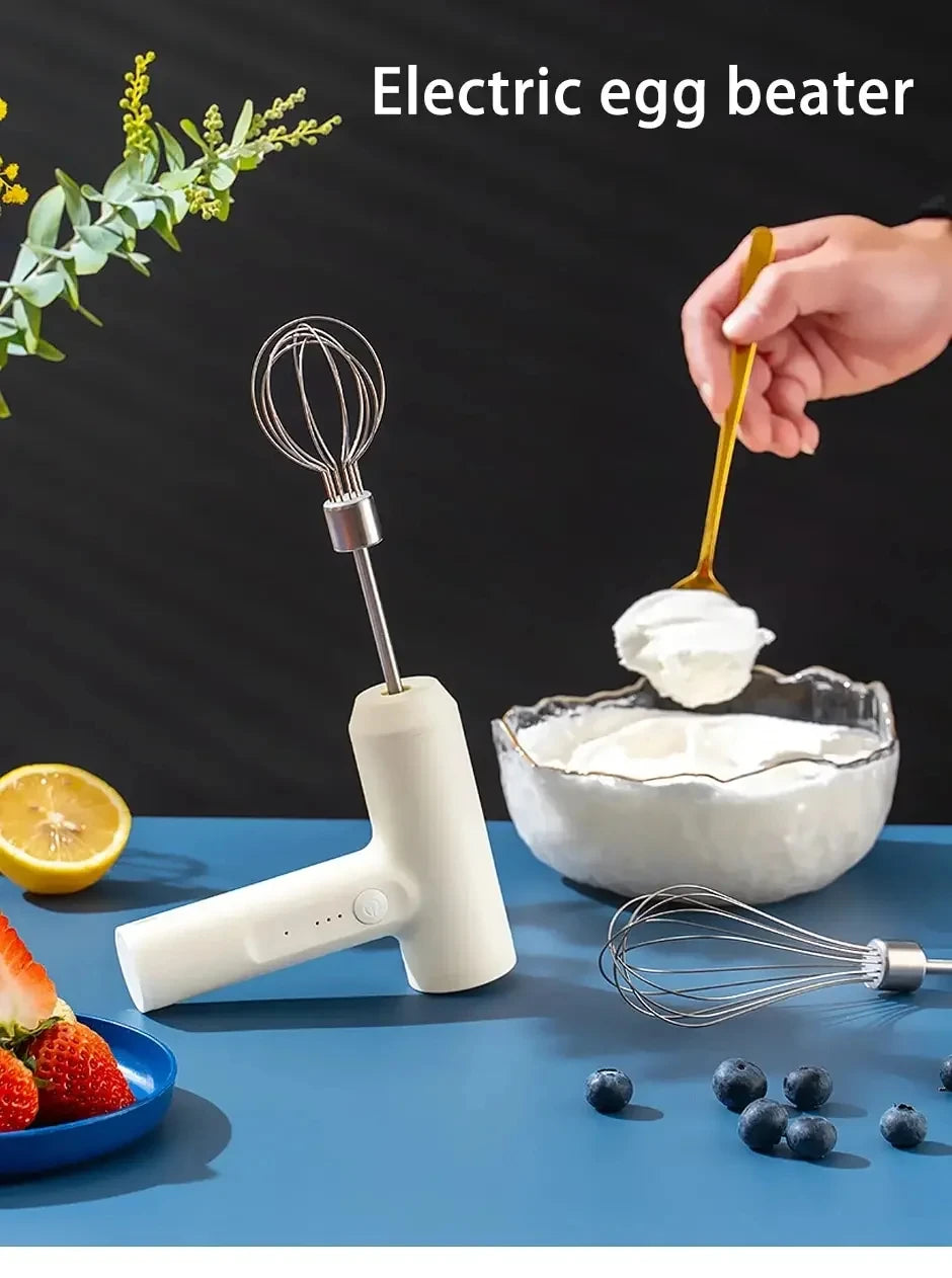 Cordless Hand Mixer One Touch Off Handheld Electric Whisk with 3 Speed Modes Hand Held Egg Beater with 2 Detachable Stir Whisks