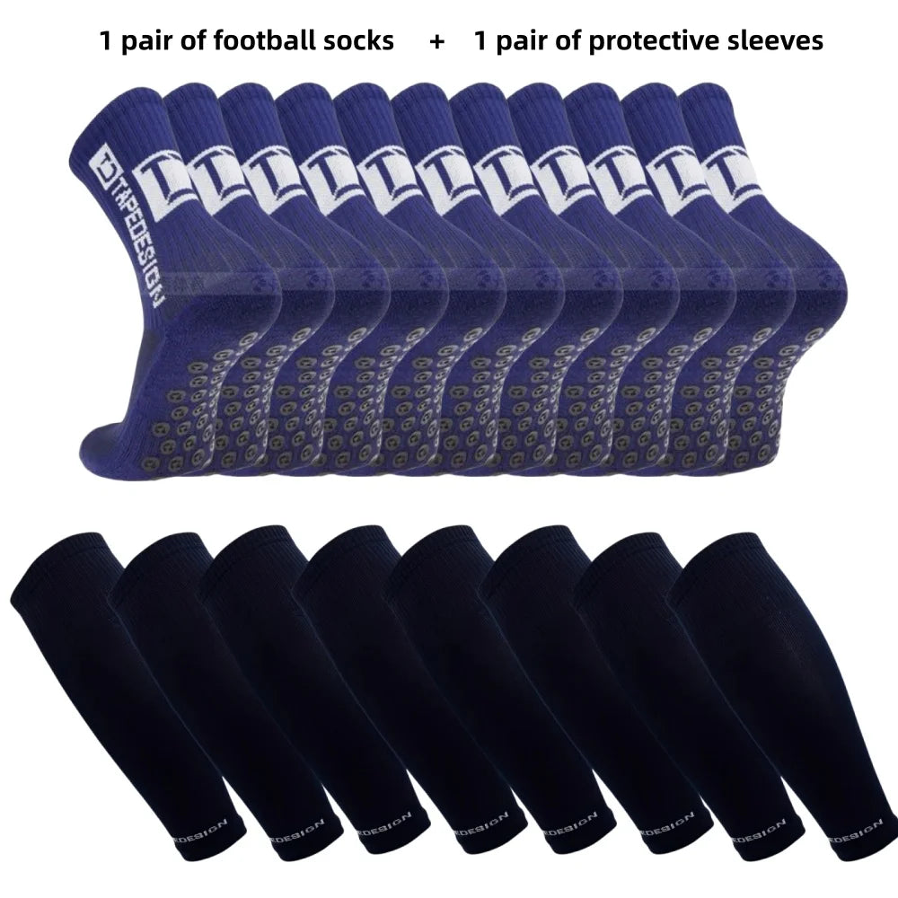1 pair of football socks+1 pair of protective sleeves Football Socks for Men and Women Anti-Slip Grip Comfortable