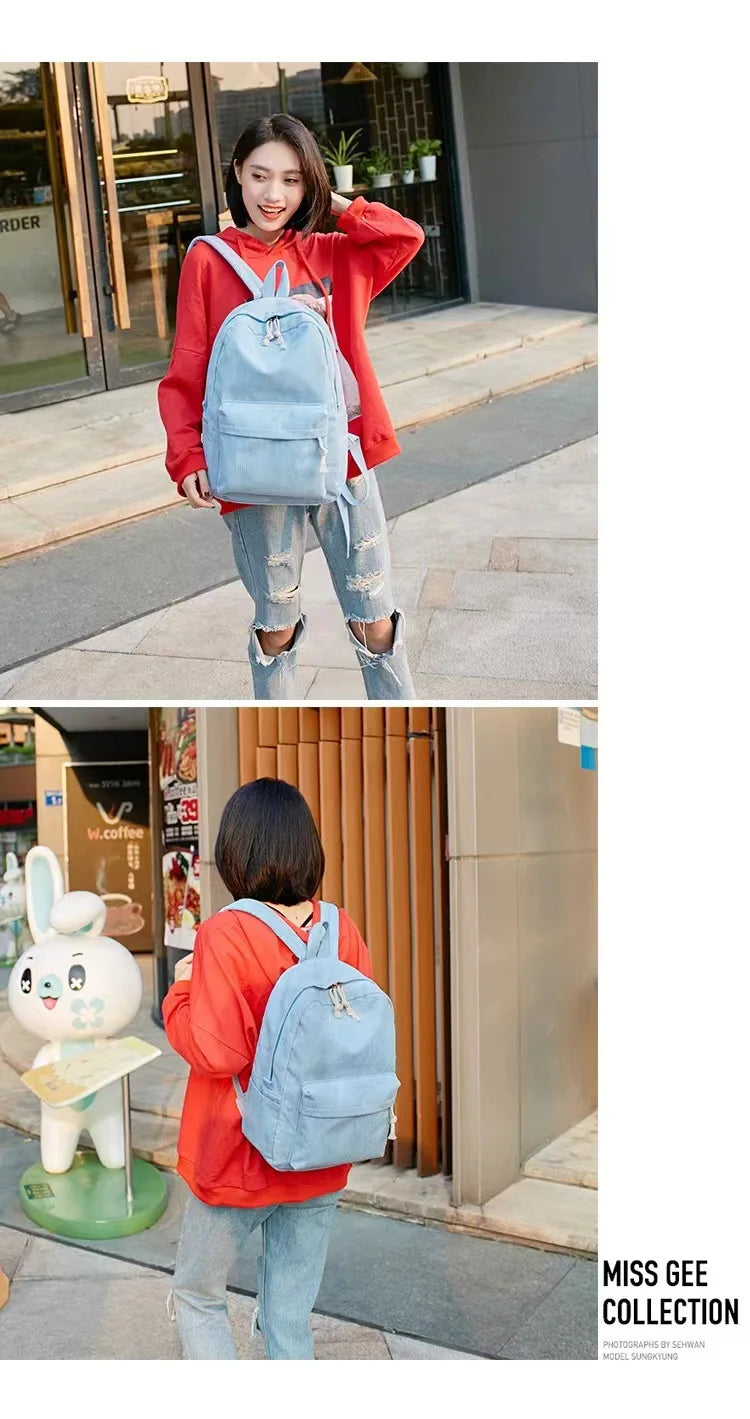 Corduroy Backpack, Academy Fashion School Bags for Middle/High School & College, Cute Tassel Detail, Versatile Casual Daily Bag