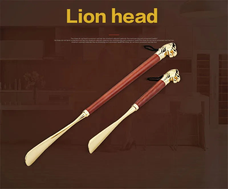 High-quality Delicate Lion Horse Head Metal Shoe Horn Luxury Shoe Pull-on Non-bending Alloy Solid Wood Shoes Pull-on Apparatus