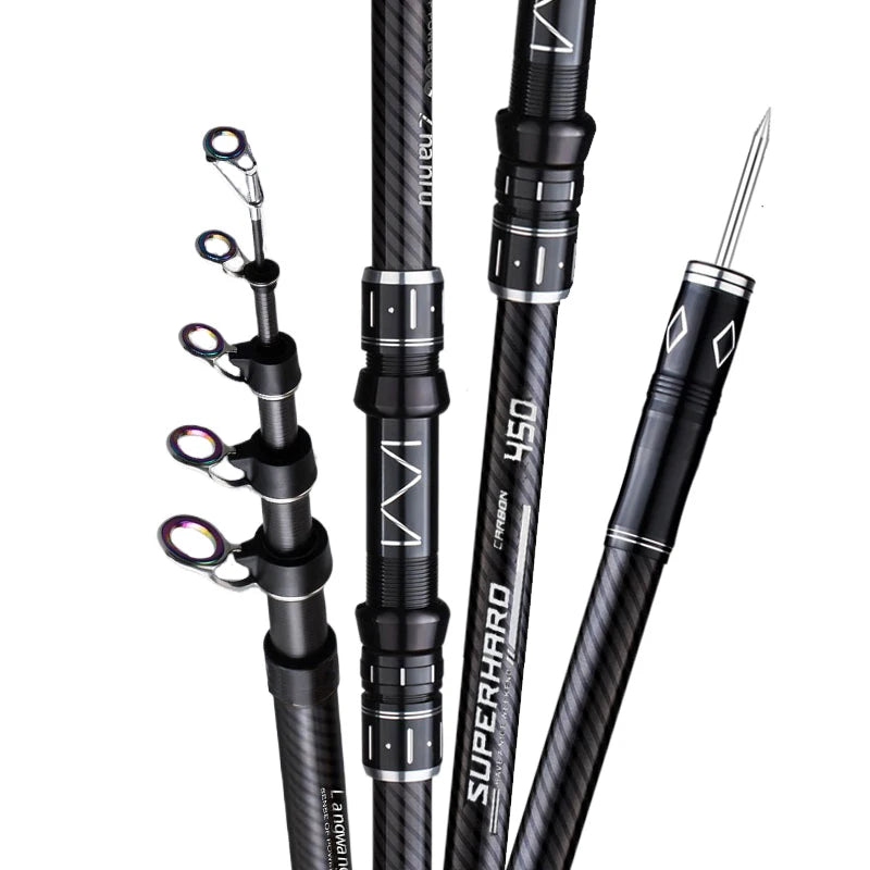 2.1-4.5M Telescopic Fishing Rod Carbon Spinning Fishing Pole Boat Saltwater Freshwater Beach Rock Surfcasting Baitcasting Rod
