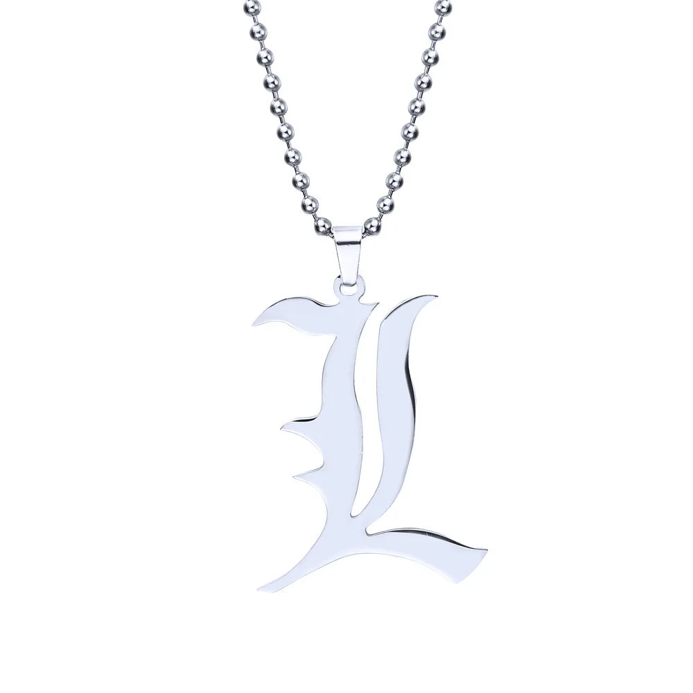 Anime Death Note L Lawliet Necklace Stainless Steel Old English Letter Pendant Beads Chain Necklaces Cosplay Jewelry Gift