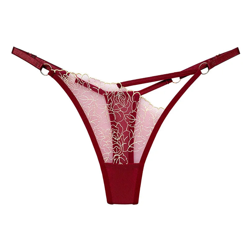 Sexy Lace Embroidery Thongs Women G strings Panties Transparent Mesh Underwear Ladies Briefs Adjustable Waist Culotte female