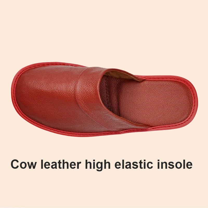 Genuine Cow Leather Slippers Homes in indoor slipper Spring Autumn summer men women elderly non-slip casual single Slides shoes