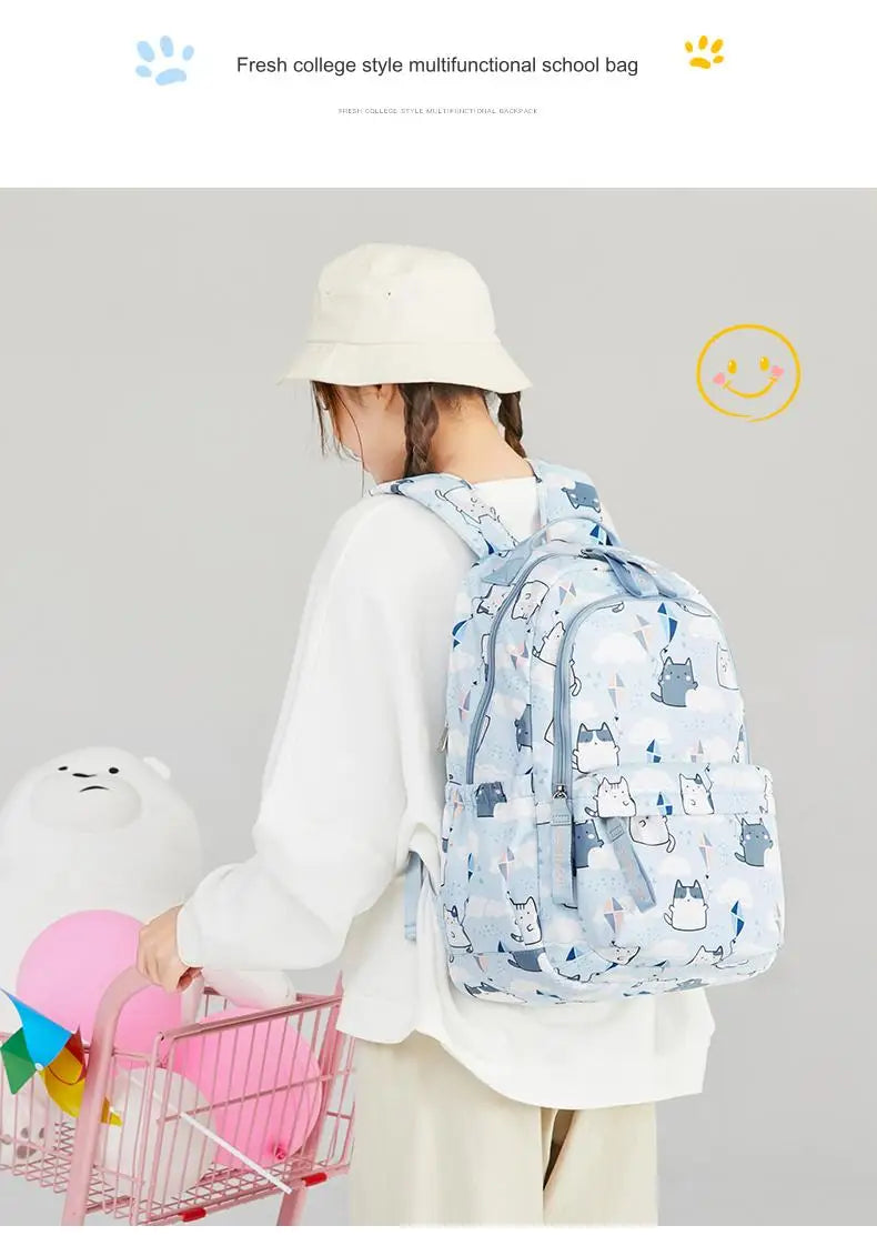 School Bags for Girls Cute Printing Cat School Backpack and Handbag Kawaii Children Backpack Back To School 2024 Mochila Escolar