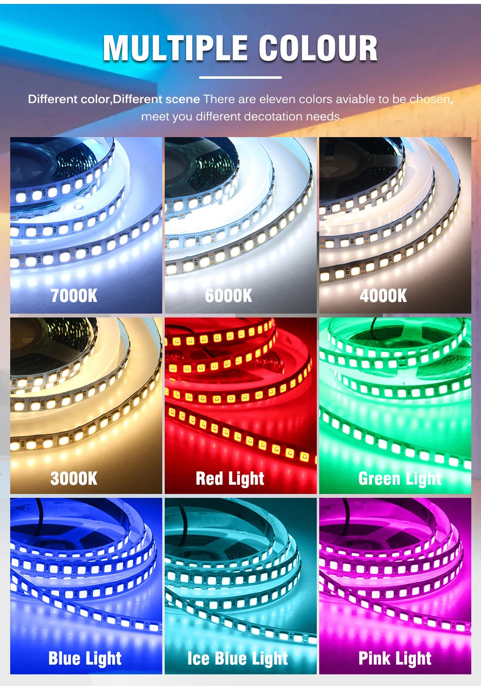 LED Strip 5054 DC12V 120LEDs/m High Flexible Tape Light 3000K 4000K 6000K 7000K IP67 High Brightness LED Strip 5m/lot