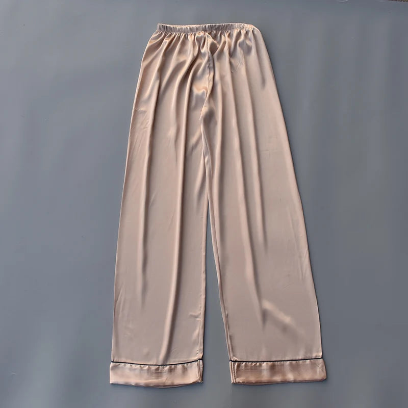 Pajama Pants For Women Silk Satin Trousers Stripes Thin Loose Plus-size Ice Home Pants Night Wears Sleep Bottoms For Female