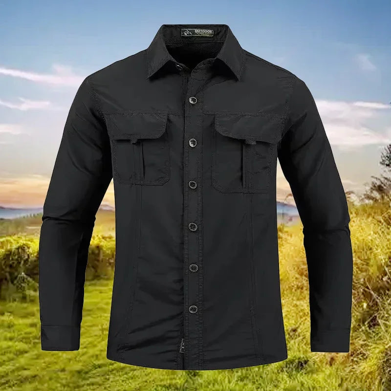 Men's Lightweight Quick-Drying Shirt Tactical Casual Military Long-Sleeved Cargo Shirt Breathable Sport Sunscreen Hiking Shirt