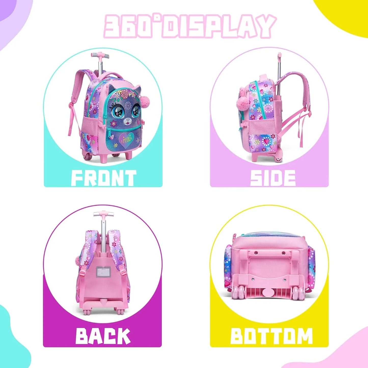Children's School Bags Kids Rolling Backpack for Girls Luggage Suitcase with Wheels Trolley Wheeled Backpacks for School Travel