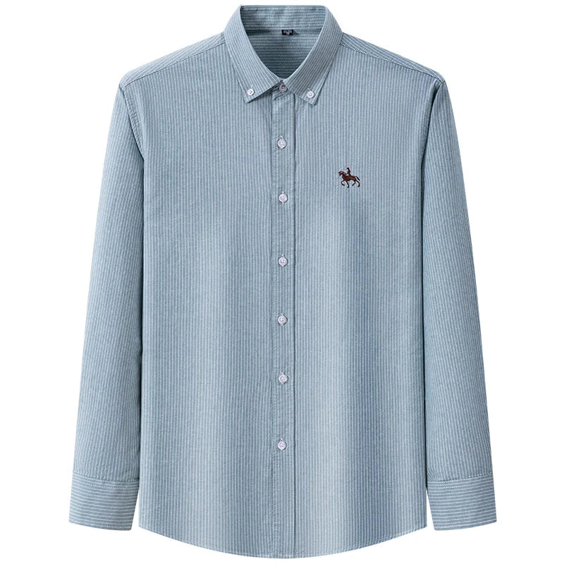 2023 100% Cotton Oxford Man Leisure Embroidered Horse Shirts Streetwear Oversized  Men Shirt Floral Long Sleeve Casual Plus Size