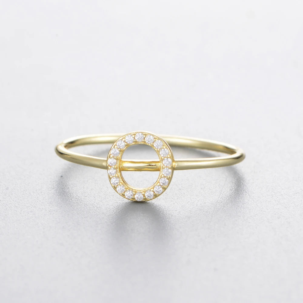 925 Sterling Jewelry A-Z 26 Letters Name Initial Rings Gold Plated Silver Fashion Simple S925 Ring Zircon Round Brilliant Cut