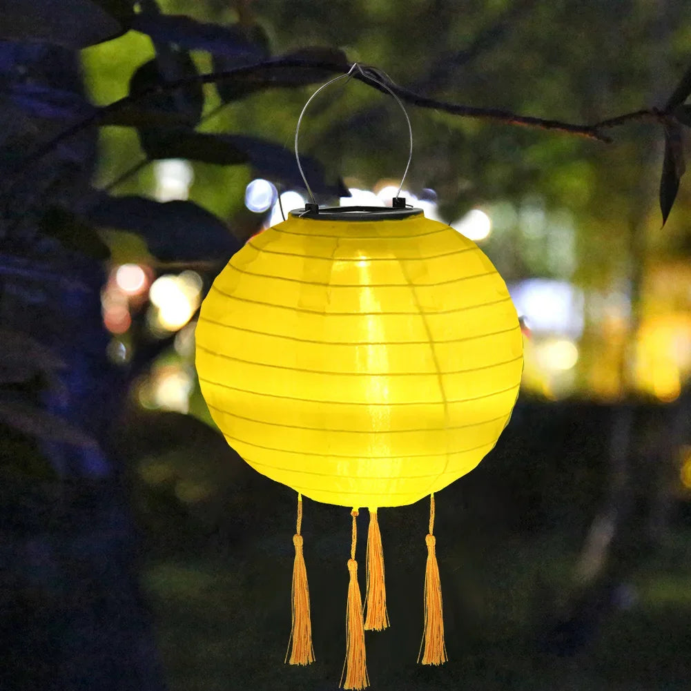 Solar Lantern Lamps Outdoor Waterproof Nylon Hanging Lantern Chinese Traditional Ornament for Restaurant Home Festival Decor