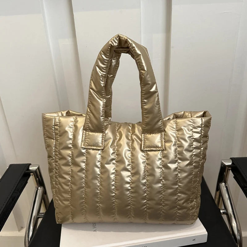 Ladies Tote Bags Large Capacity Cotton Padded Bag Solid Color Casual Fashion Nylon Elegant for Handbag