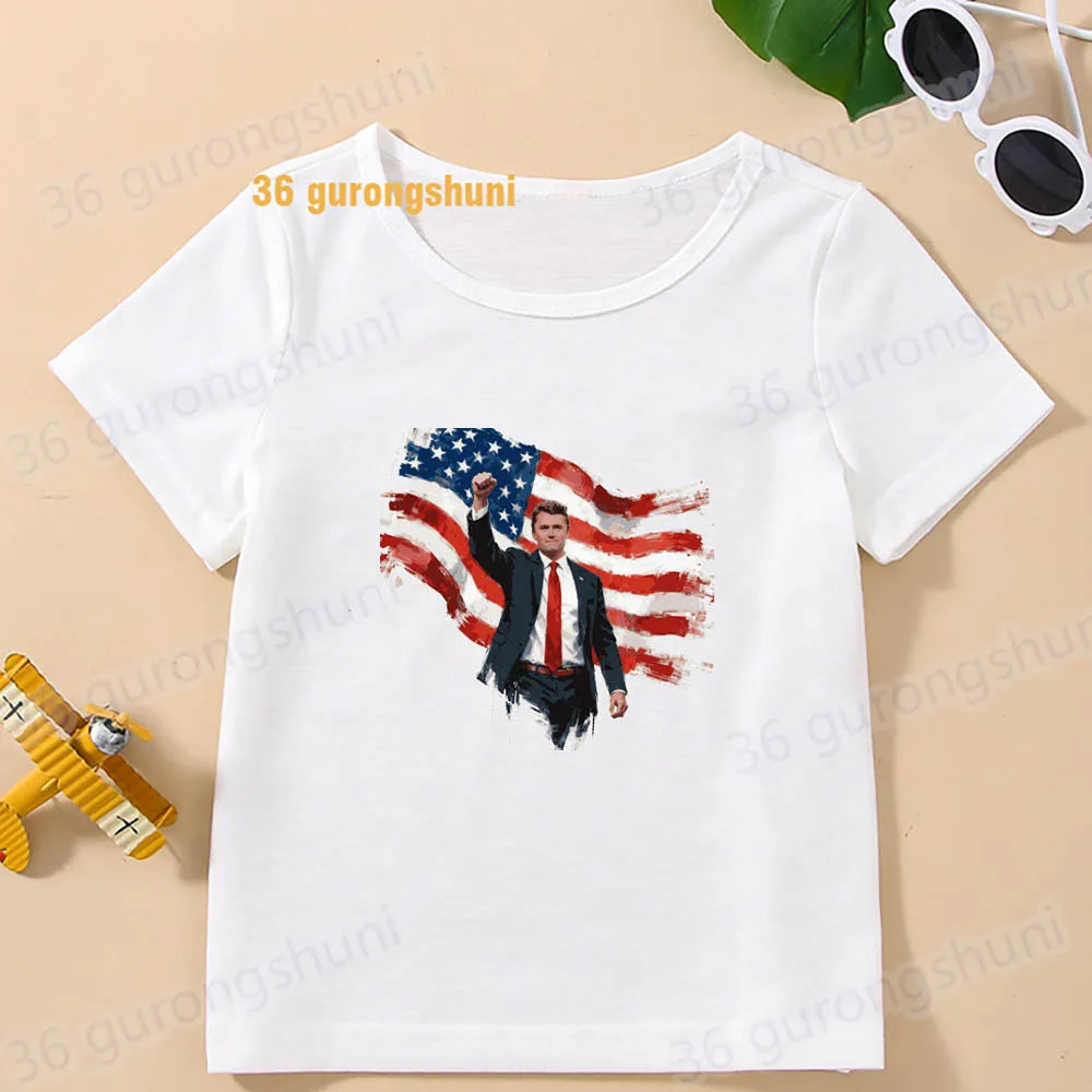 Kids tshirt turning point usa Children clothes Girl t-shirts charlie kirk freedom T shirt Baby tops Boys man summer Short Sleeve