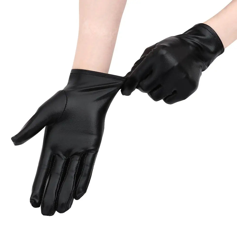 Men Women Hip-Hop Dance PU Mittens Black Gloves Halloween Leather Gloves Dress Up