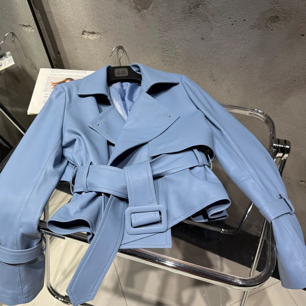 Ladies Blazer Leather Coat Office Lady Sheepskin Jackets Female Genuine Leather Outwear