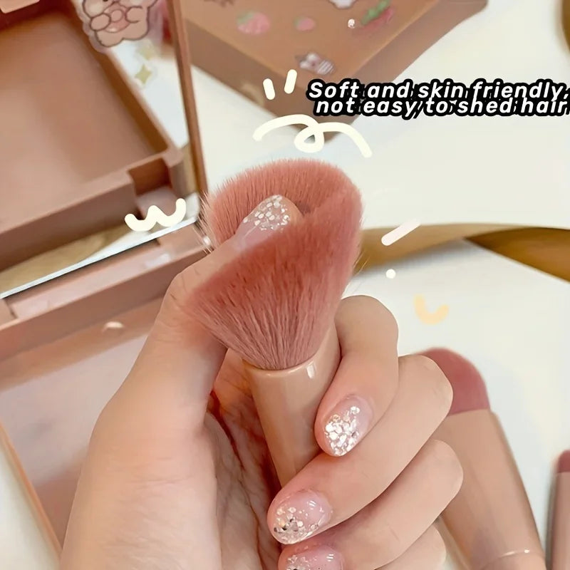 5Pcs Portable Makeup Brush Set With Mirror -  Foldable Travel Kit, Mini Makeup Brush Set Travel Makeup Brush Set