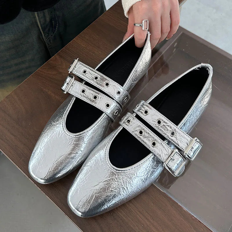 Female Footwear Round Toe Luxury Women Flats Mary Janes Shoes Shallow  Fashion Buckle Strap Ladies Ballet Flats Shoes