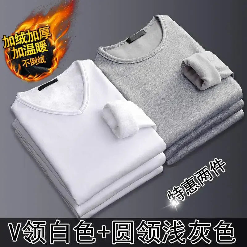 Thermal Underwear Shirt Men V Neck Fleece Sport Tops Autumn Thermo Clothing Comfortable Warm Long-Sleeved 5XL