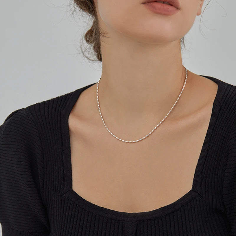 925 Sterling Silver Necklace Shiny and Delicate Collarbone Chain Double Layered Round Bead Necklace for Women's Fashion Jeweller