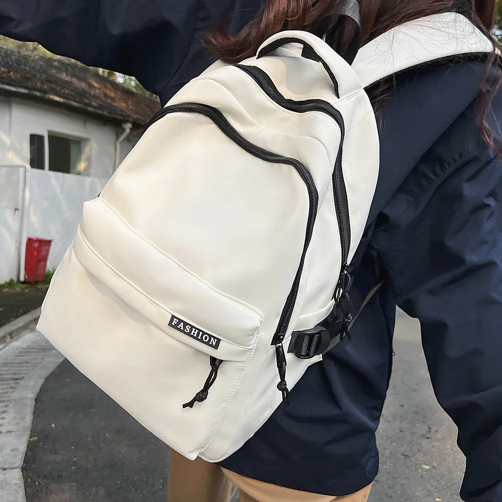 Large Capacity Solid Color Backpack, Simple Black Bag for Students & Travel