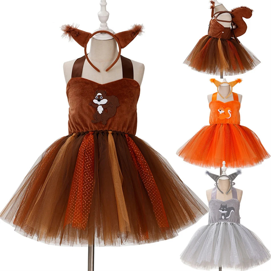Girl Cartoon Raccoon Sloth Koala Piggy Rabbit Tutu Sling Dress Children Cosplay Festival Performance Dance Costume Headband Sets
