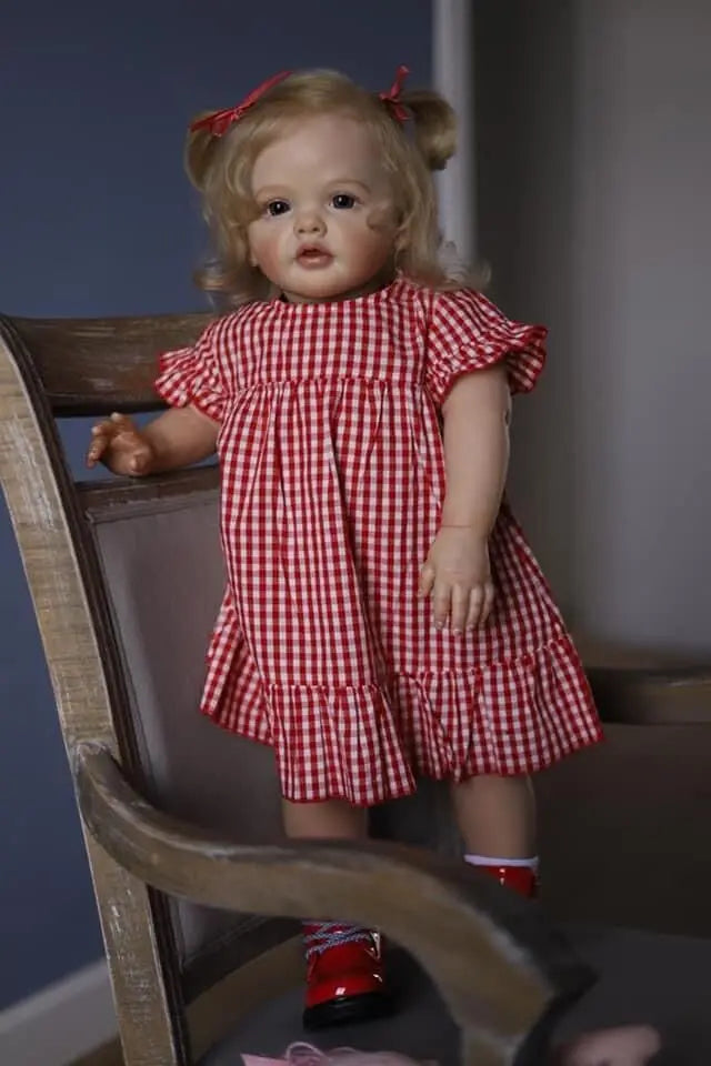 60CM Bebe Reborn Betty Real Looking Baby Dolls Touch Soft As in Picture Hand Detailed 3D Skin Veins Rooted Long Curly Blond Hair