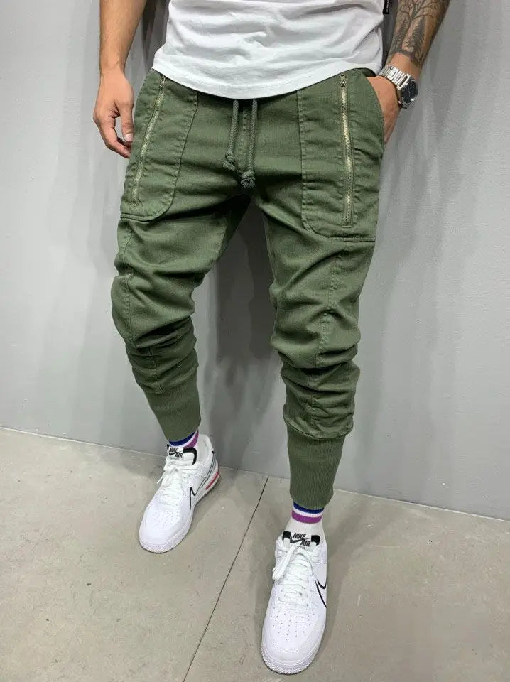 Casual Workwear Pants Men's Zipper Pencil Joggers Sweatpants Street Style Elastic Waist Summer Polyester Fiber