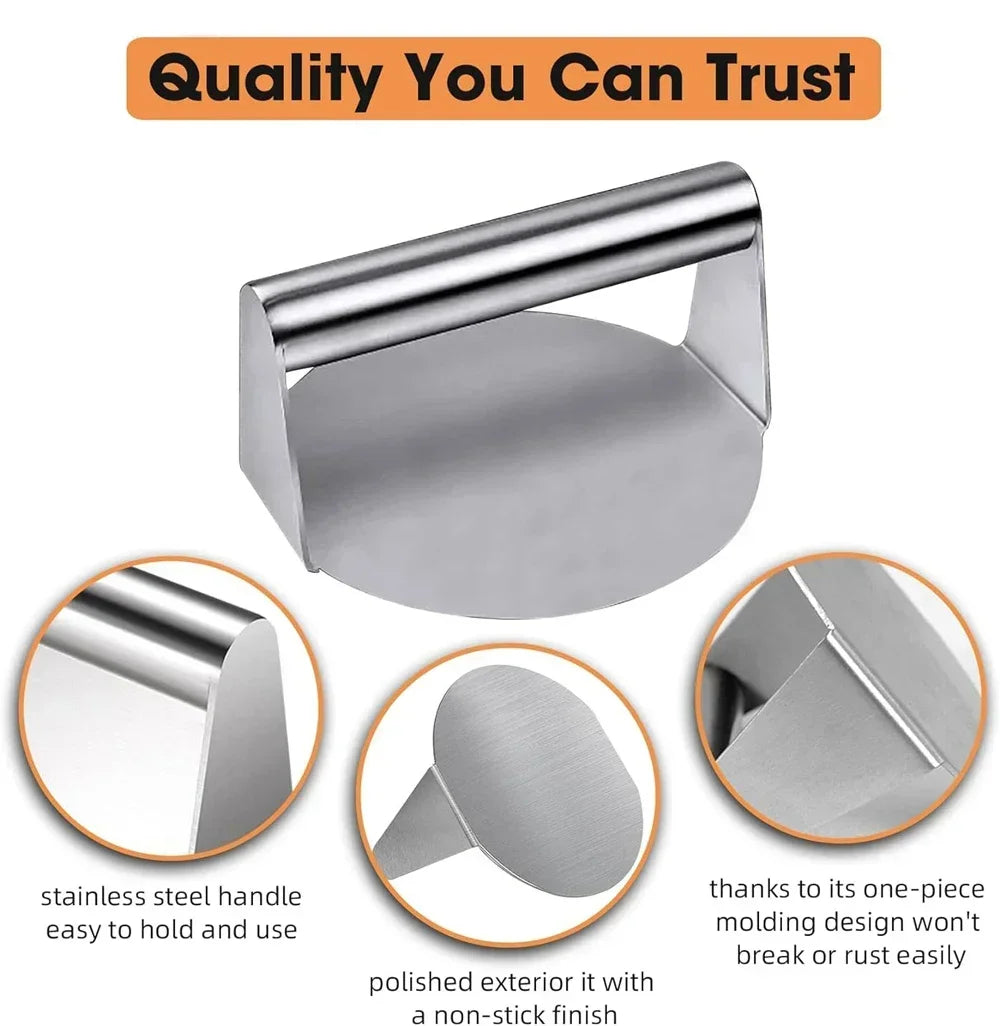 304 Stainless Steel Food Graded Smash Hamburger Presser Hamburger Patties Meat Masher Circular Meat Press Mold Burger Press