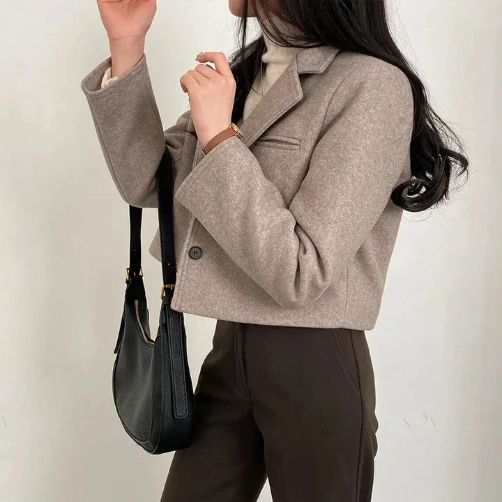 ort Thiened Woolen Coat for Women Winter New Sle Retro Single Button Suit Collar Coat Korean Sle Straight Tube pe