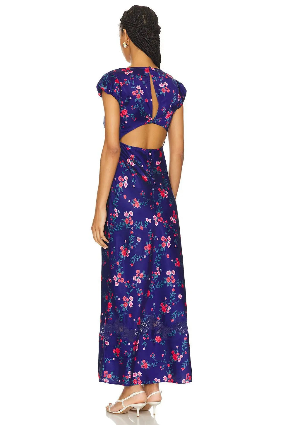 Luxurious Silk Satin Long Dress Elegant Puff Sleeve Polka Dot Floral Gown Sexy Open Back Midi Dresses for Evening Cocktail