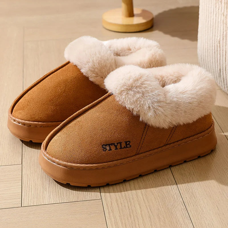 Women's Winter Slippers Non-Slip Outdoor Indoor House Shoes Plush Fleece Lined Warm Cotton Slippers For Women Platform Footwear