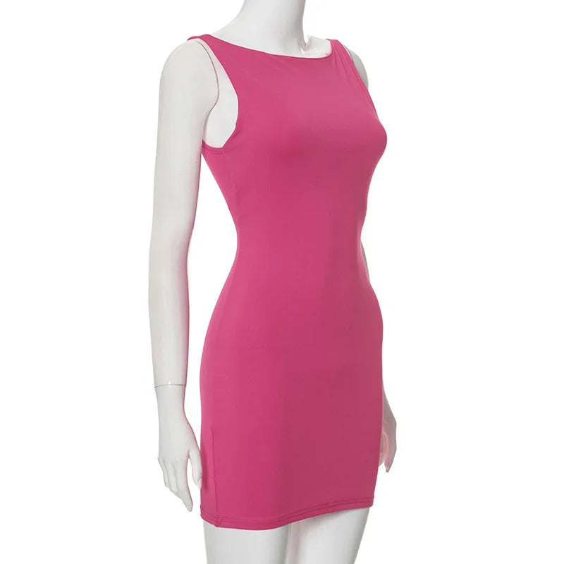 Dress Women Elegant Short Dresses Beautiful Evening Party Dress Solid Color Simple Sleeveless Vest Tight-fitting Dress