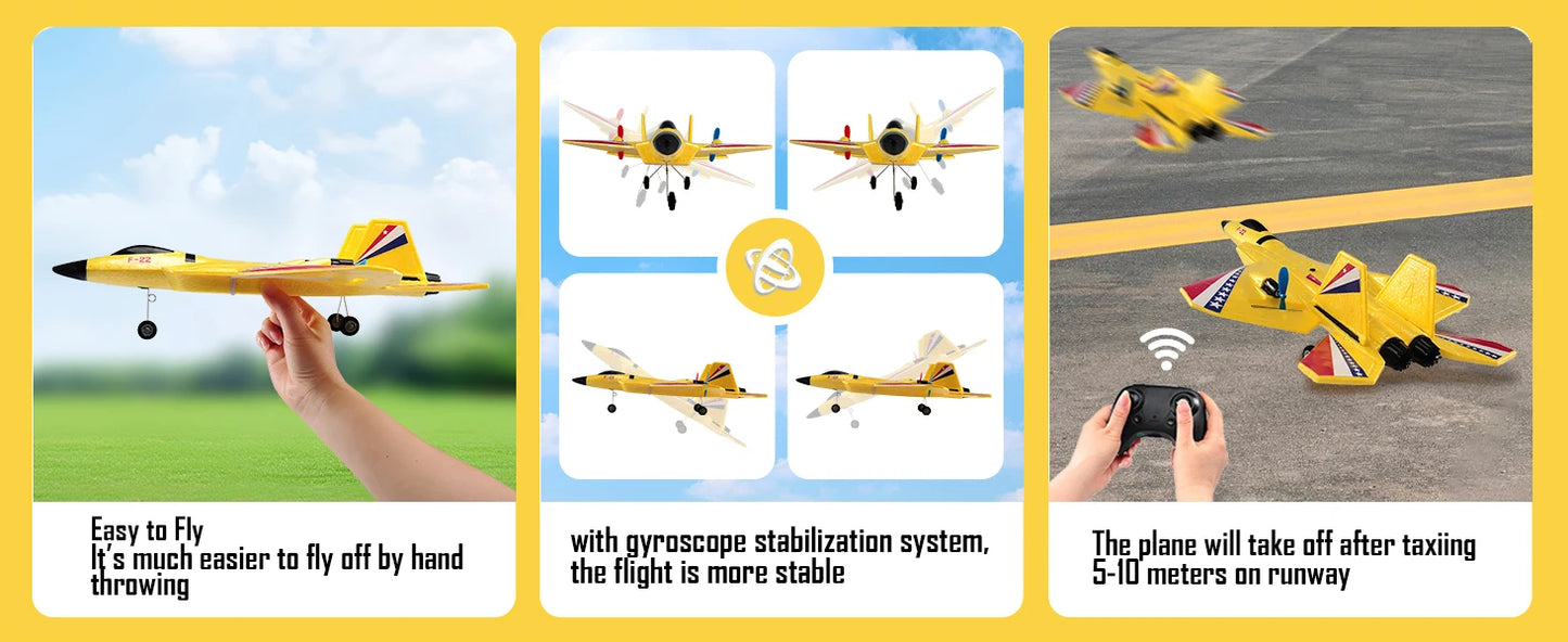 F22 Raptor RC Plane 2.4G 2CH RC Foam Flying Model Glider With LED Lights Remote Control Foam Fighter Airplane Toys for Children