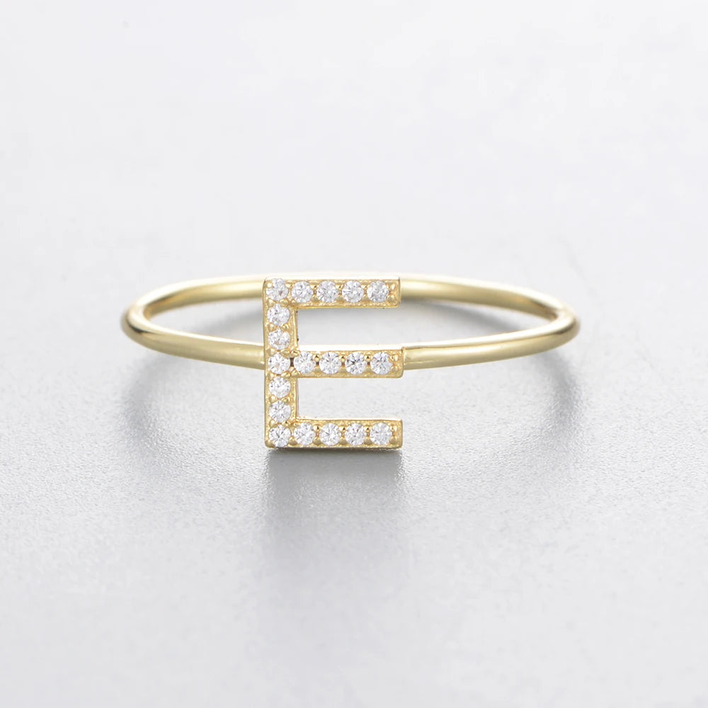 925 Sterling Jewelry A-Z 26 Letters Name Initial Rings Gold Plated Silver Fashion Simple S925 Ring Zircon Round Brilliant Cut
