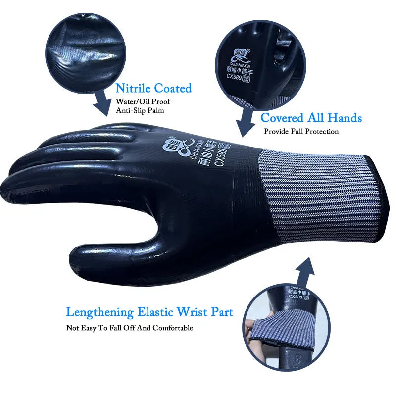 1pair Anti-Slip Waterproof Gloves Nitrile Coated Oil/Water Resistant Work Gloves For Garden Repairing Fishing Work Safety Gloves