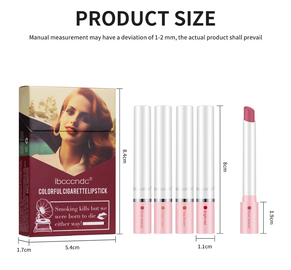 4PCS/Set Matte Long Lasting Waterproof Creative Cigarette Lipstick Set Matt Lip Stick Tube Nude Red Velvet Lip Tint Makeup
