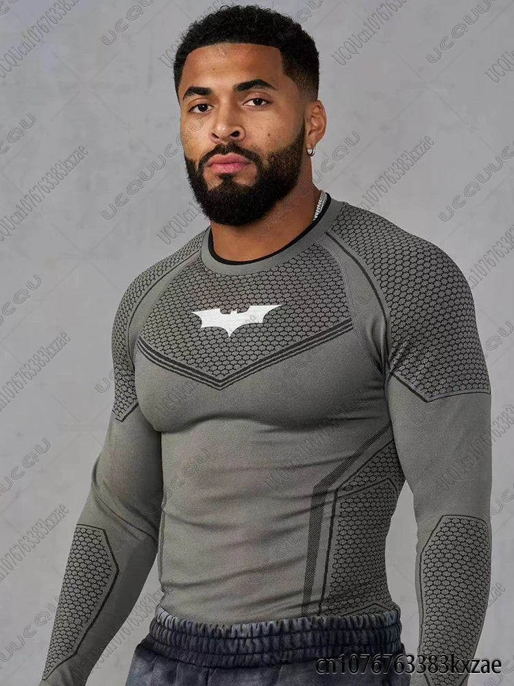 DC Batman Print Men's Sports Running Fitness Top Summer Breathable Quick Drying Long/Short Sleeve Classic Gym Tees Man Tops