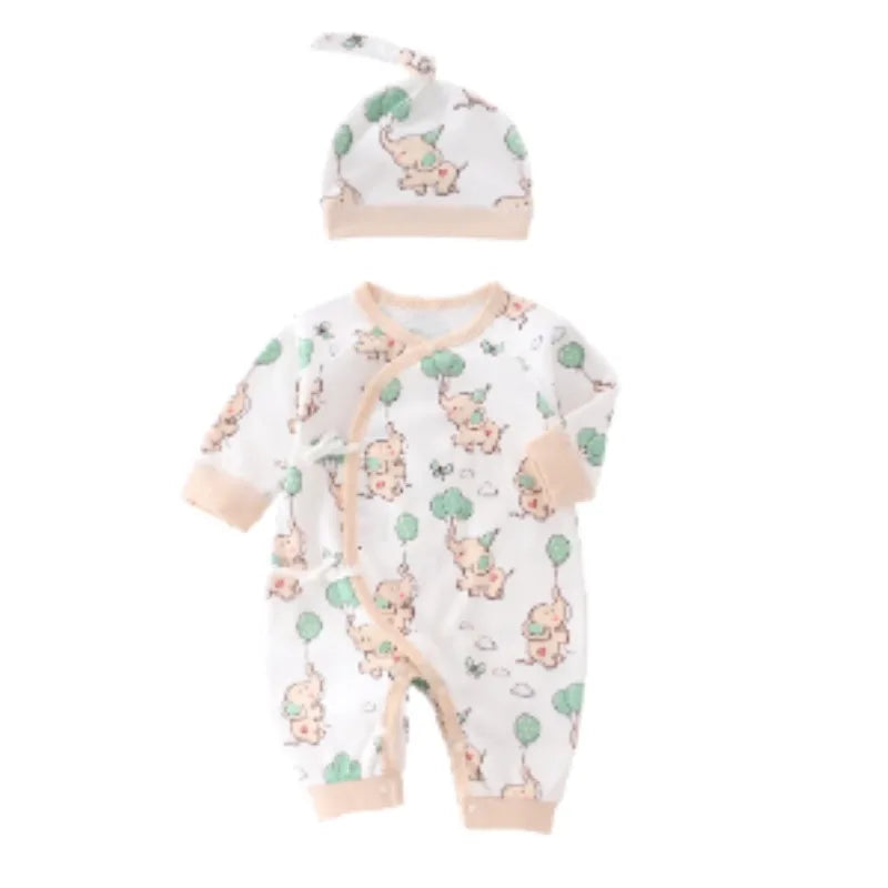 Baby Clothes Spring Autumn Pure Cotton Newborn Onesie Romper Long Sleeve Bodysuit with Hat