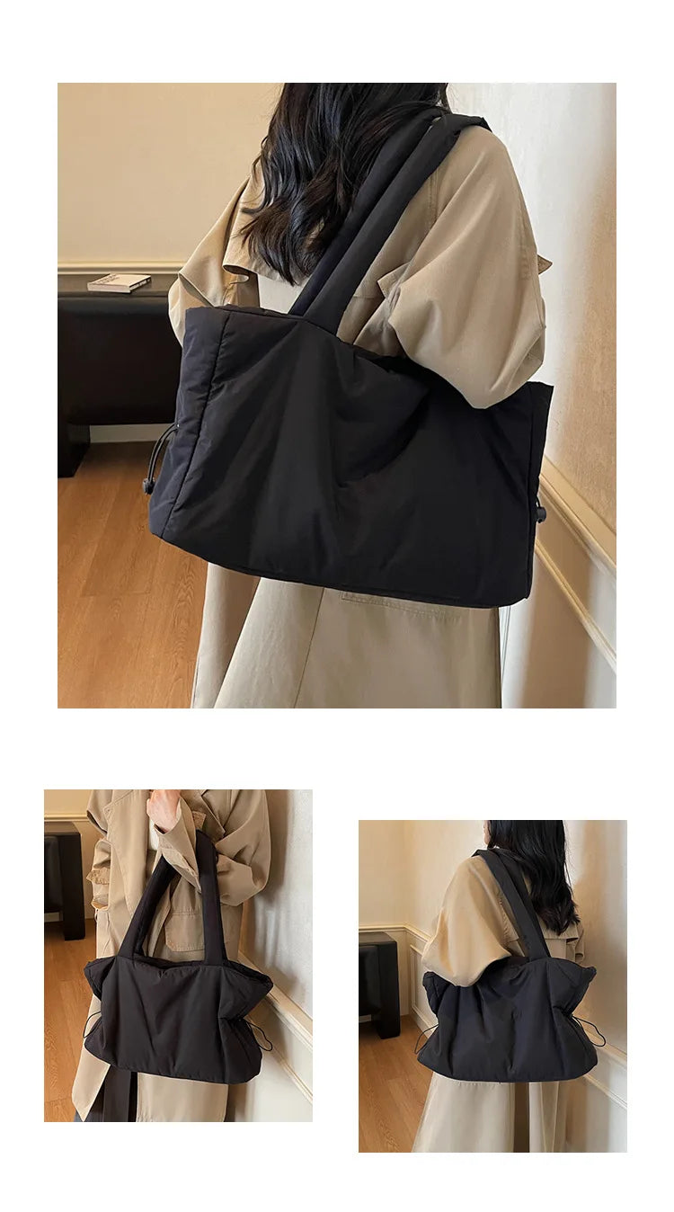 Women Nylon Bucket Shoulder Bag Large Capacity Tote Bag Fall Winter Versatile Cotton-padded Handbag Guangzhou High Quality Bag