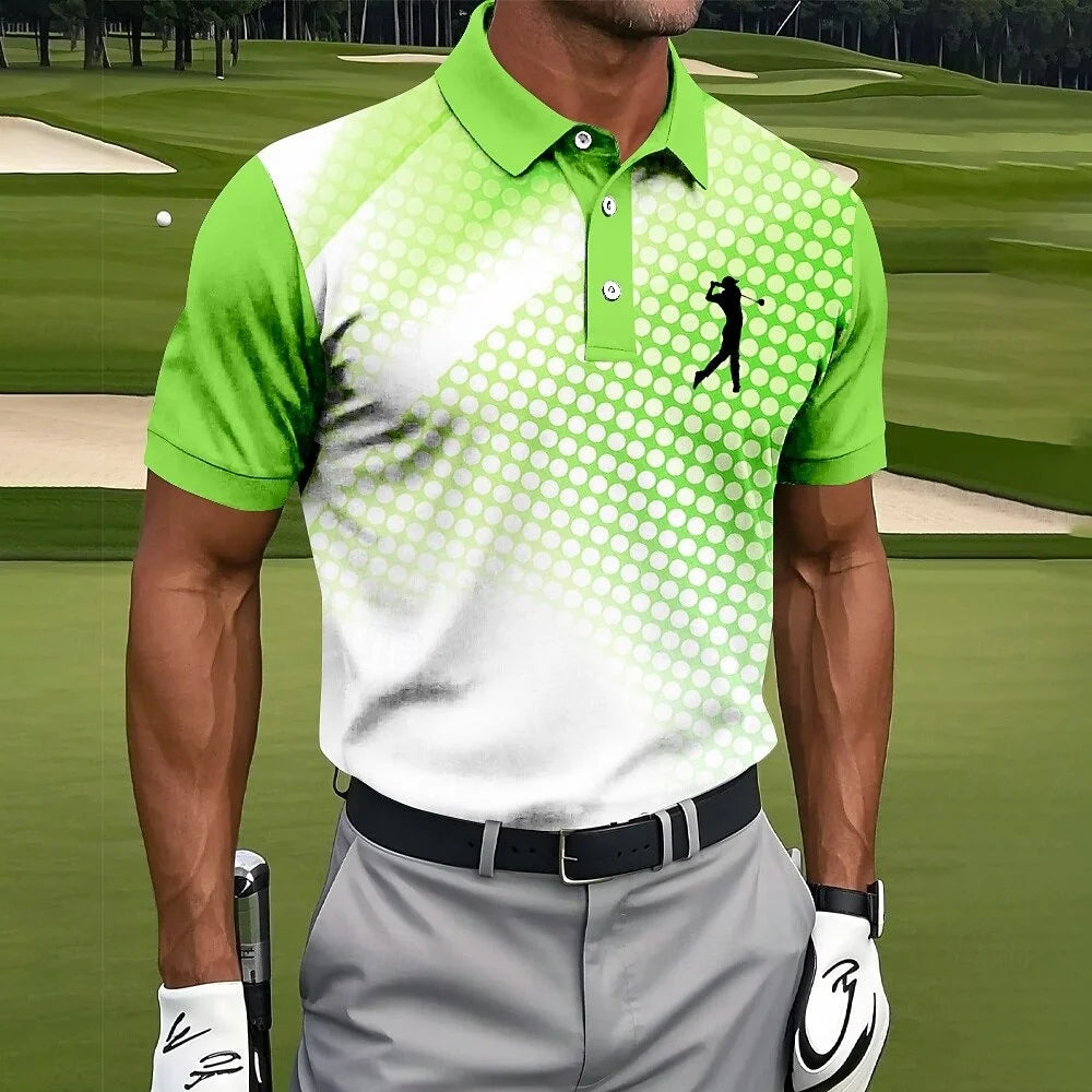 Gradient Circular Polka Dot Design Golf Polo Shirt Men's Clothes Outdoor Sport Casual Button Lapel Polo Shirts Men OOTD Outfit