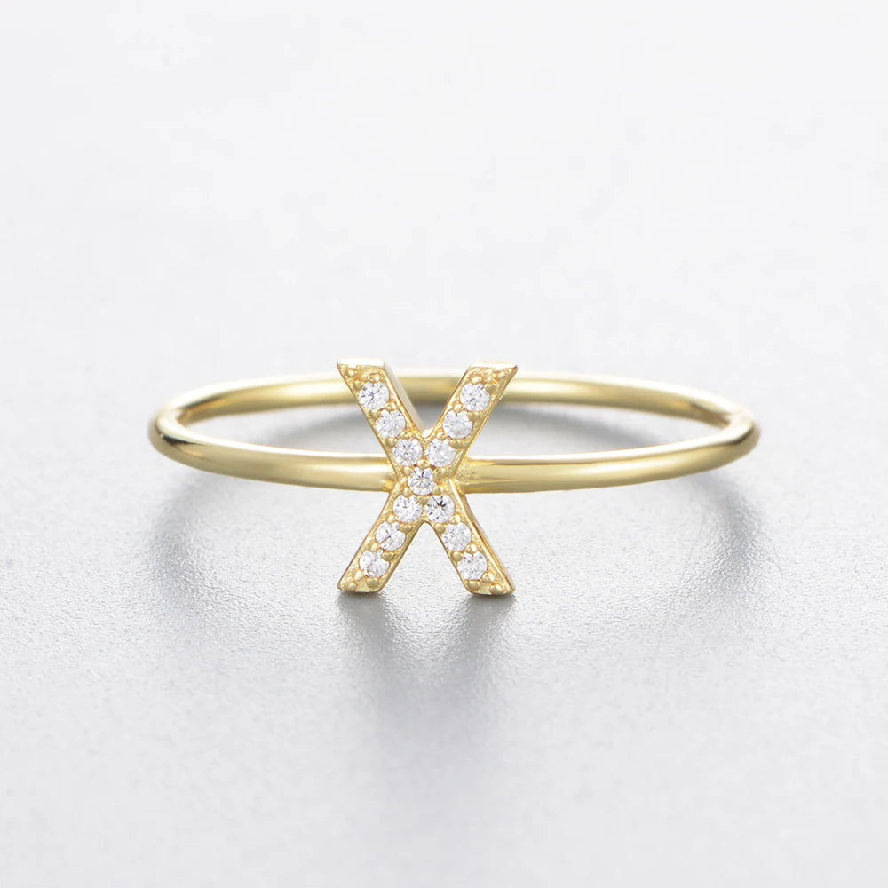 925 Sterling Jewelry A-Z 26 Letters Name Initial Rings Gold Plated Silver Fashion Simple S925 Ring Zircon Round Brilliant Cut